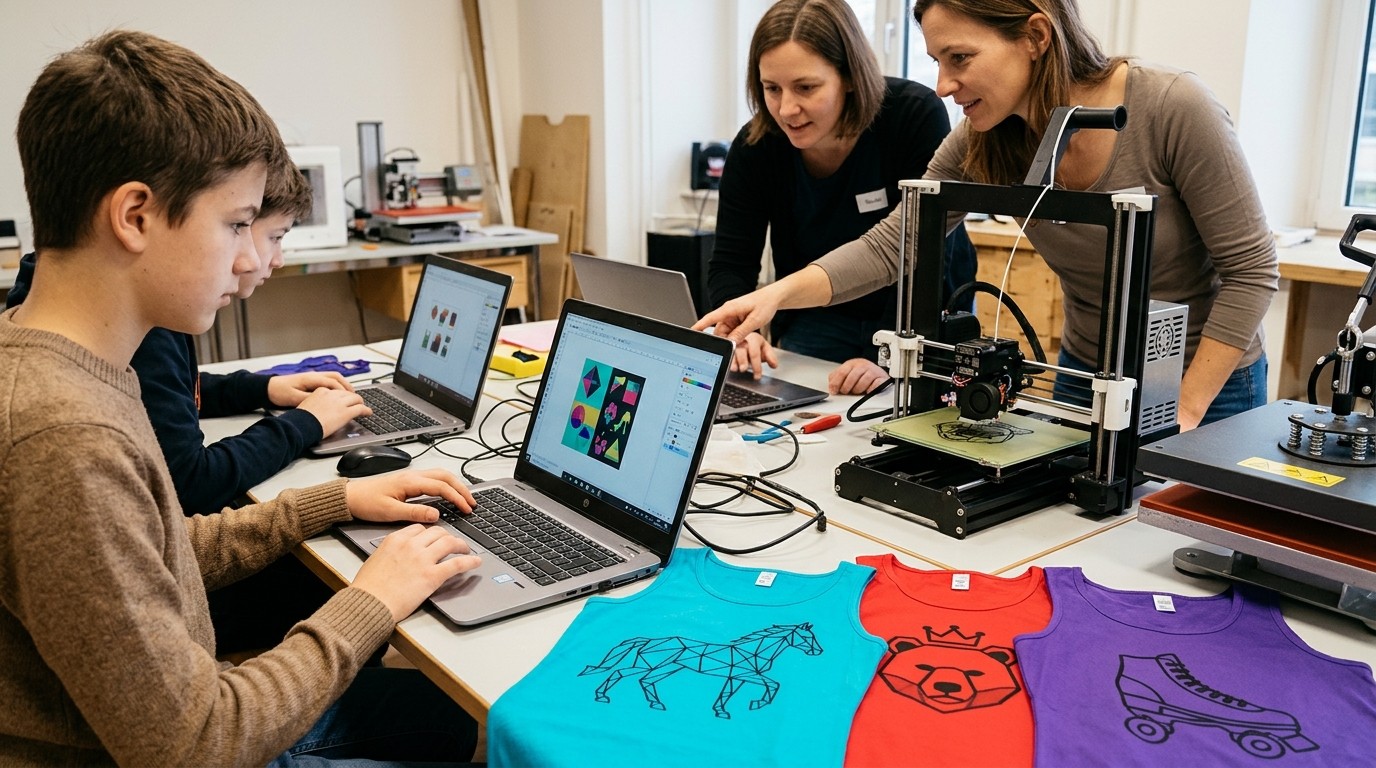 AI-generated image: Workshop “Print It. Wear It!” — MINT-Heldinnen A32