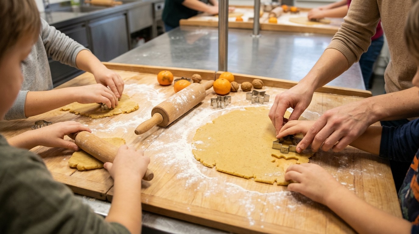 AI-generated image: Advent biscuit baking — Evangelischen Familienbildung im Kirchenkreis Reinickendorf