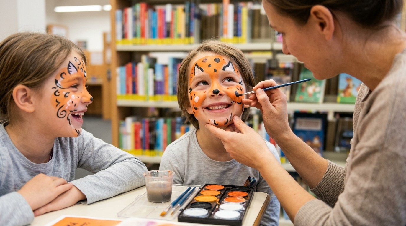 AI-generated image: Halloween face painting — Anna-Seghers-Bibliothek
