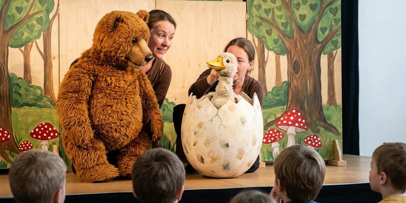 AI-generated image: Puppet show “Gans der Bär” — Schwedenhaus der Paul-Gerhardt-Gemeinde