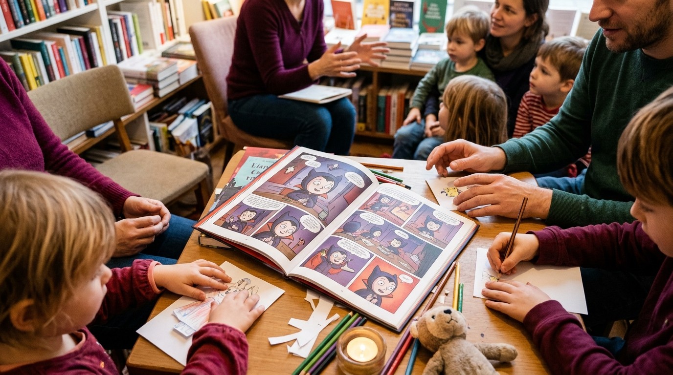 AI-generated image: Reading “Bo and the First Bite” — Die Buchkönigin