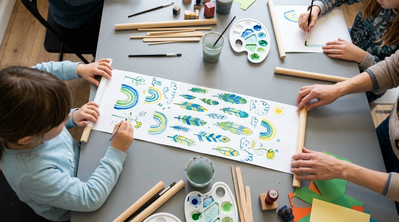 KI-generiertes Bild: Workshop: Rollbilder und Faltbücher — Humboldt Forum im Berliner Schloss