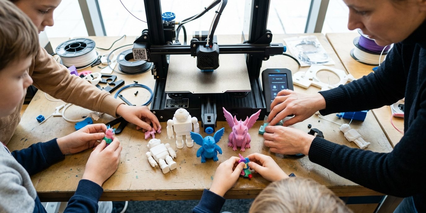 KI-generiertes Bild: 3D-Modelle gestalten und drucken — Bibliothek Schöneberg "Theodor-Heuss-Bibliothek"