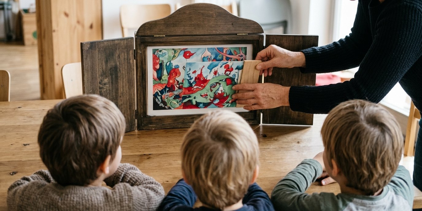 AI-generated image: Storytime — Adolf-Reichwein-Bibliothek