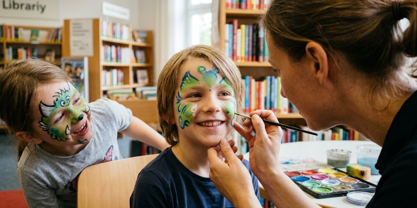 AI-generated image: Halloween face painting — Stadtteilbibliothek Halemweg